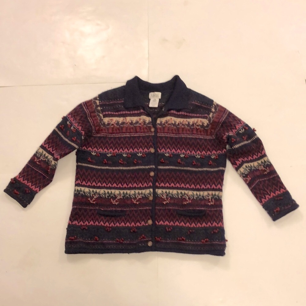 Tabi International XXL Sweater Cardigan Multi Colour Pattern Pockets Excellent